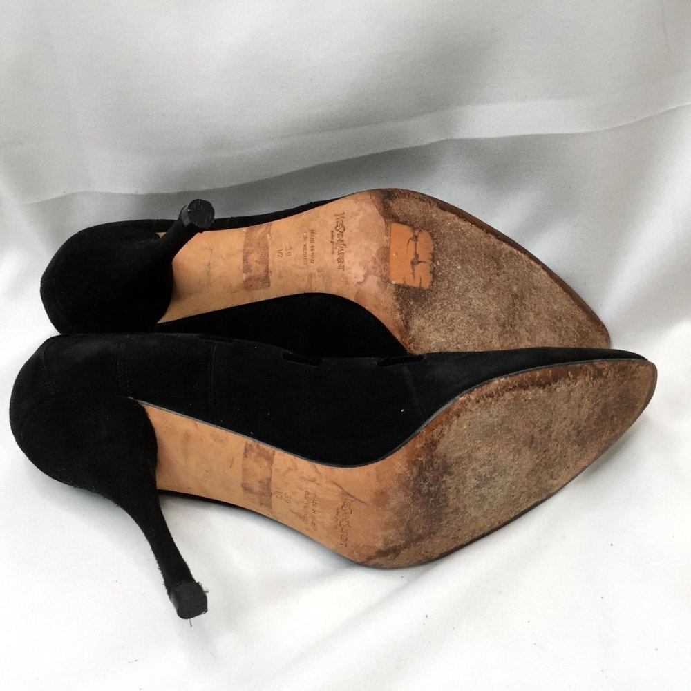 YSL Yves Saint Laurent Suede Leather Heels Size 39.5 Scallop Edge Pumps Womens - Picture 4 of 12
